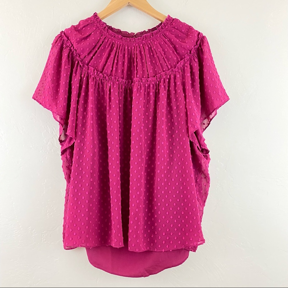 J. Crew Size 3X Magenta Pink Scoop Neck Bubble Knit Short Sleeve Chiffon Blouse